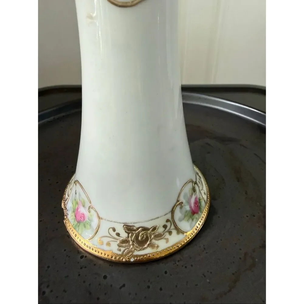 Vintage Hand Painted Nippon Gold Gilt Hat Pin Holder Bud Vase 4.75”